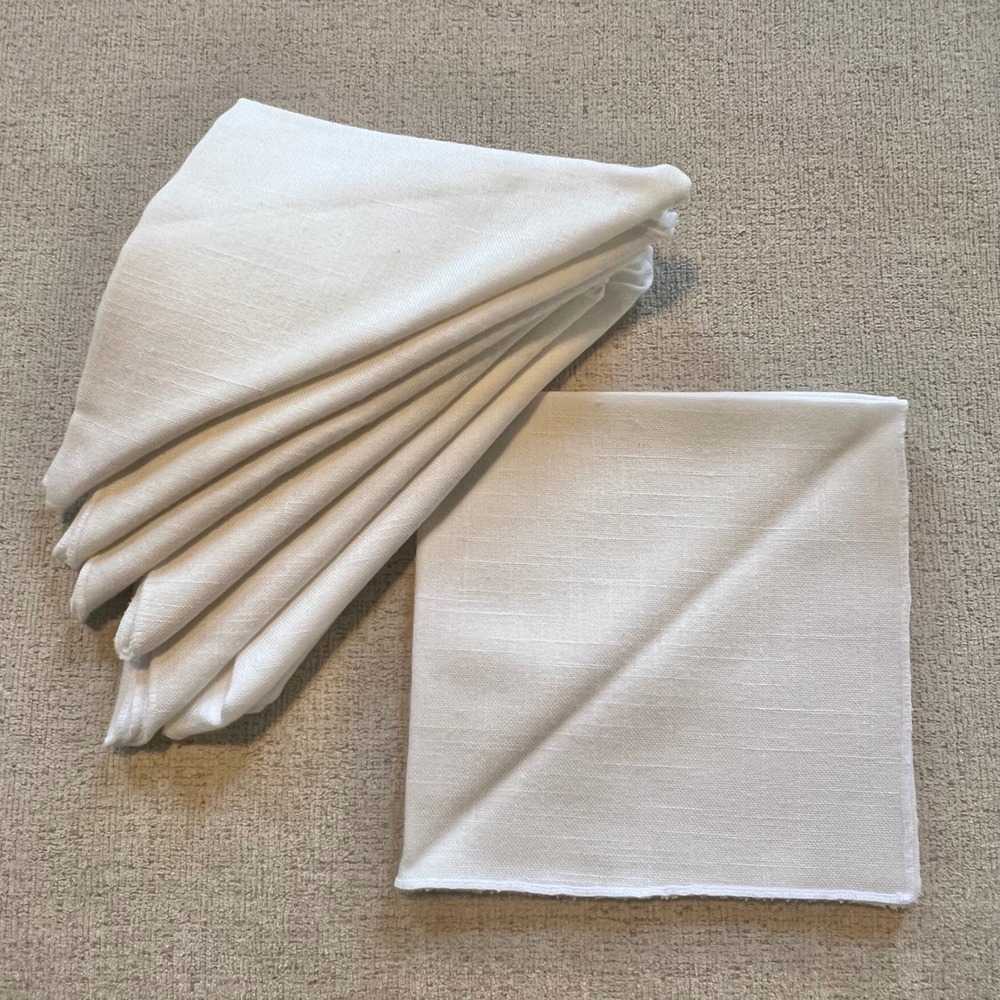 Set of 10 White Cloth Dinner Napkins Square Textured Linen Blend 19.5 inch